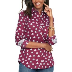 Talbots Cotton Button Front Shirt Tea Time Large Burgundy Wine
